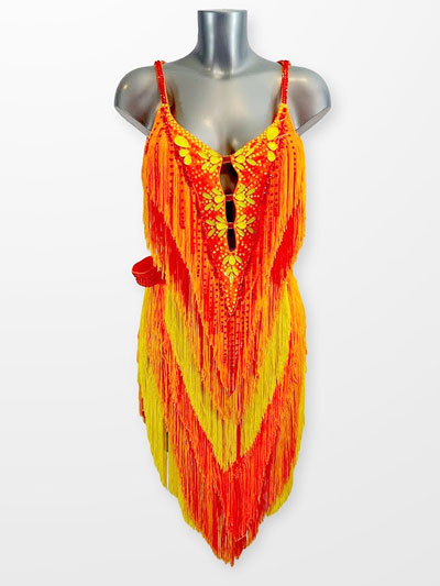 Bruna, grading orange to yellow layered fringe dress